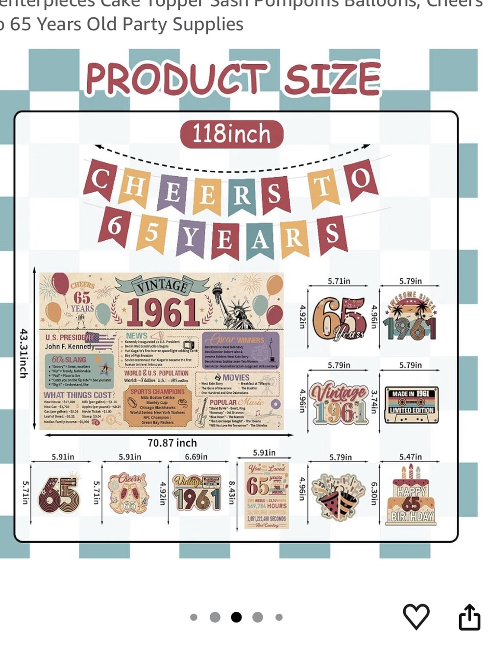 1961 65th Birthday Party Decorations